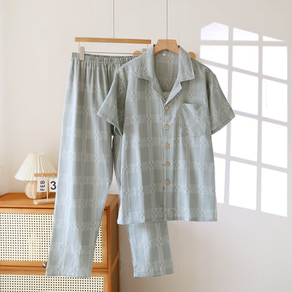 Completo da casa unisex in cotone tinto in filo a quadri