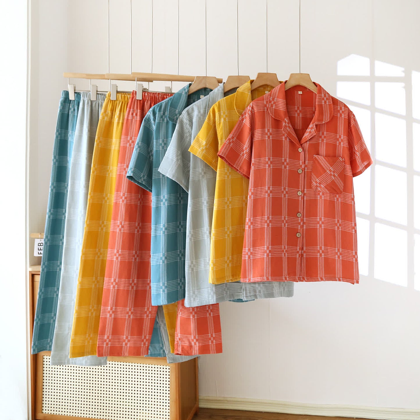 Completo da casa unisex in cotone tinto in filo a quadri
