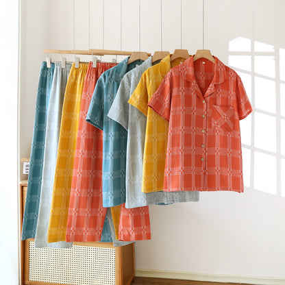 Completo da casa unisex in cotone tinto in filo a quadri