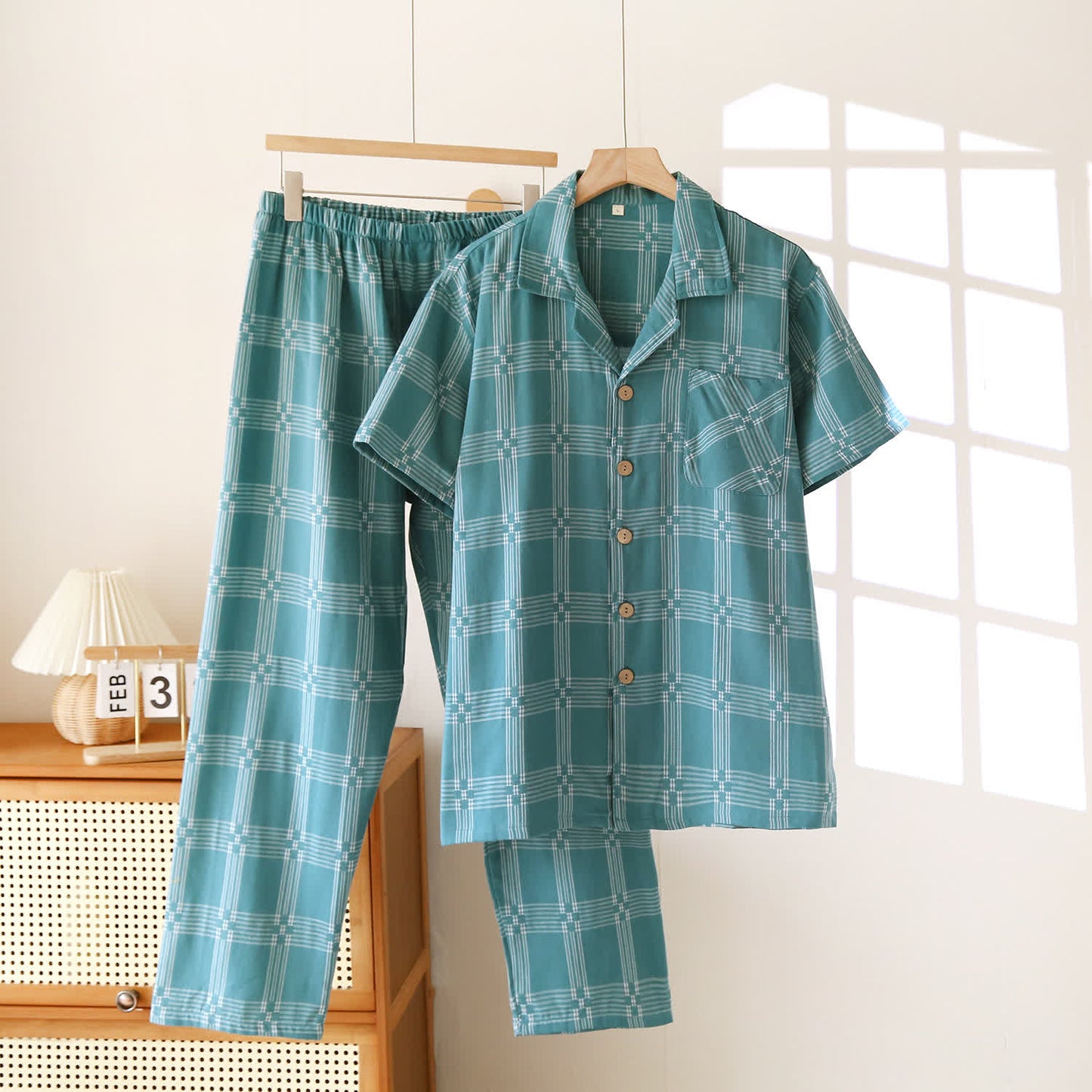 Completo da casa unisex in cotone tinto in filo a quadri