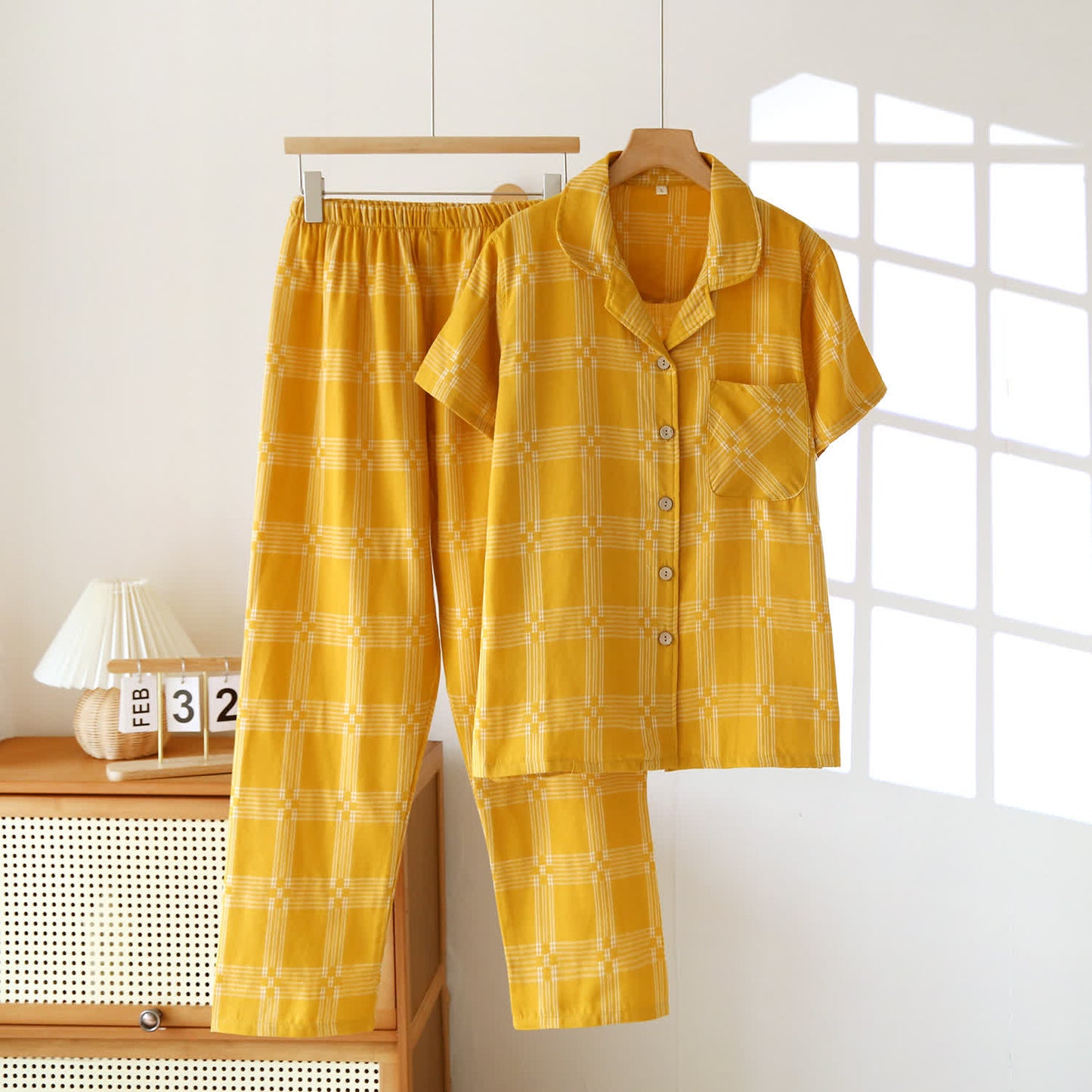 Completo da casa unisex in cotone tinto in filo a quadri
