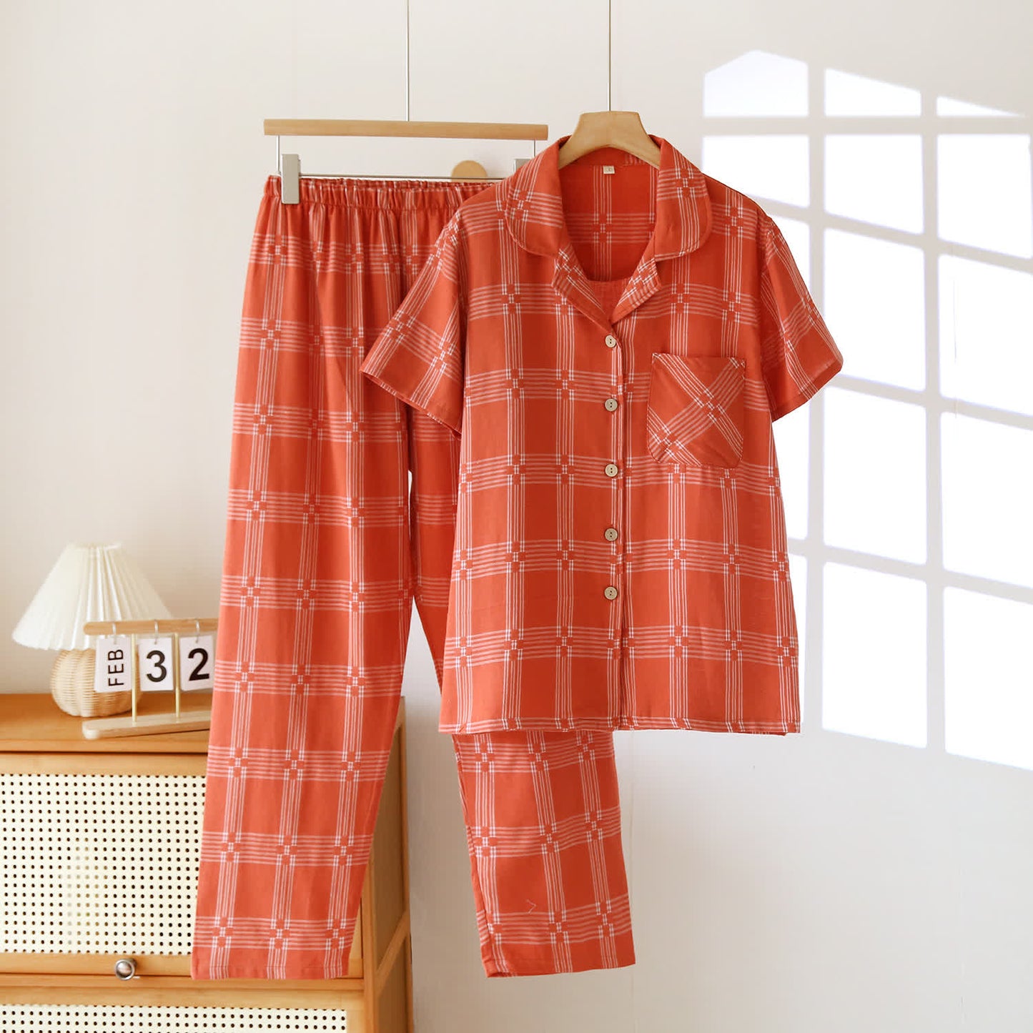 Completo da casa unisex in cotone tinto in filo a quadri