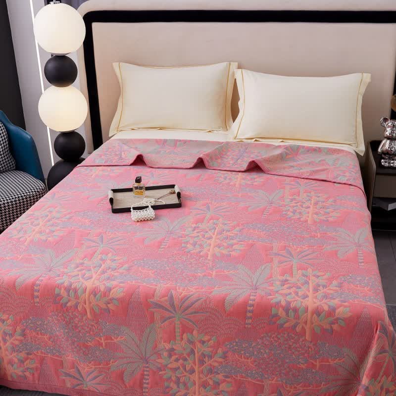 Trapunta in cotone tinto in filo in stile tropicale rosa