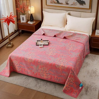 Trapunta in cotone tinto in filo in stile tropicale rosa
