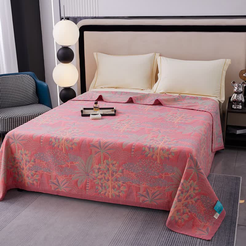 Trapunta in cotone tinto in filo in stile tropicale rosa