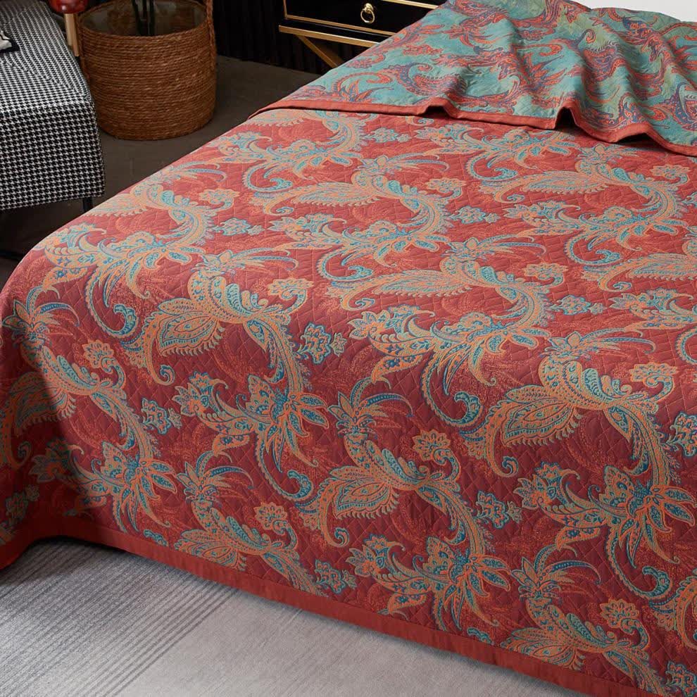 Trapunta in cotone tinto in filo con motivo Paisley vintage