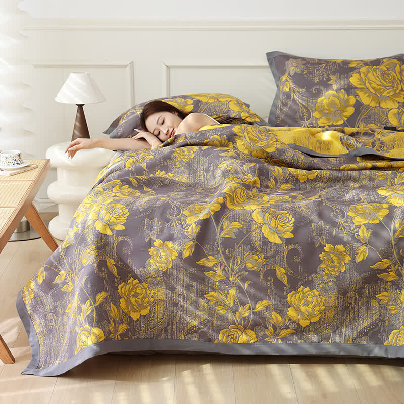 Trapunta reversibile in cotone jacquard Peony