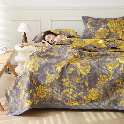 Trapunta reversibile in cotone jacquard Peony