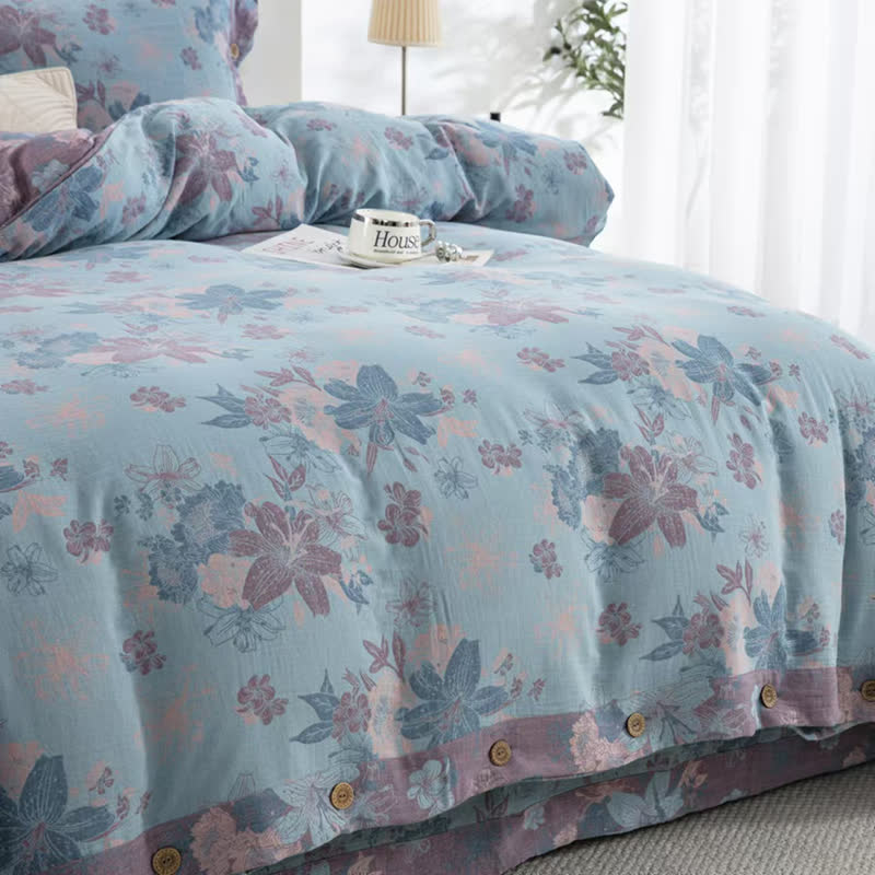 Set di biancheria da letto in garza di cotone jacquard Lily (4 pezzi)