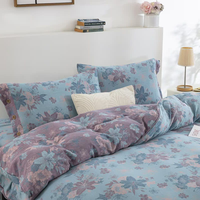 Set di biancheria da letto in garza di cotone jacquard Lily (4 pezzi)