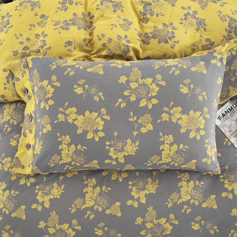 Set di biancheria da letto in jacquard di garza di cotone floreale rustico (4 pezzi)