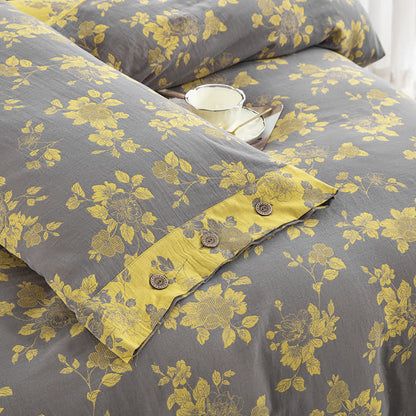 Set di biancheria da letto in jacquard di garza di cotone floreale rustico (4 pezzi)