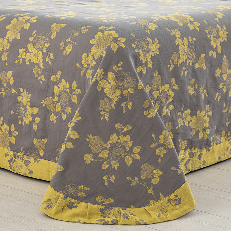 Set di biancheria da letto in jacquard di garza di cotone floreale rustico (4 pezzi)