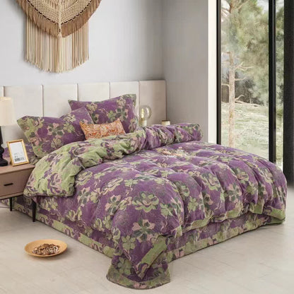 Set di biancheria da letto reversibile in garza di cotone jacquard floreale (4 pezzi)