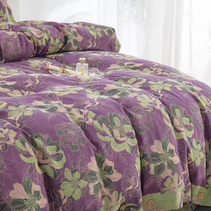 Set di biancheria da letto reversibile in garza di cotone jacquard floreale (4 pezzi)