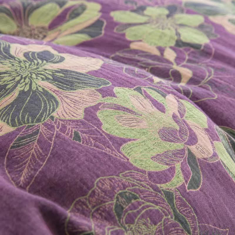 Set di biancheria da letto reversibile in garza di cotone jacquard floreale (4 pezzi)