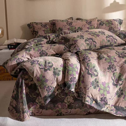 Set di biancheria da letto reversibile in garza di cotone jacquard floreale (4 pezzi)