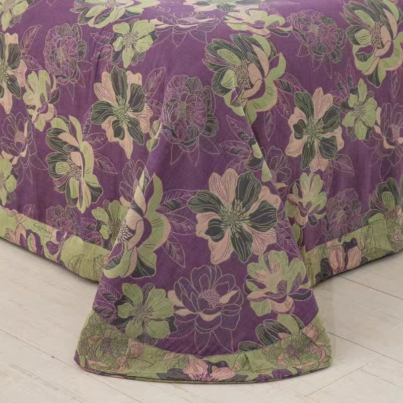 Set di biancheria da letto reversibile in garza di cotone jacquard floreale (4 pezzi)