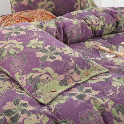 Set di biancheria da letto reversibile in garza di cotone jacquard floreale (4 pezzi)