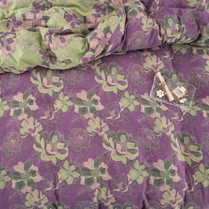 Set di biancheria da letto reversibile in garza di cotone jacquard floreale (4 pezzi)