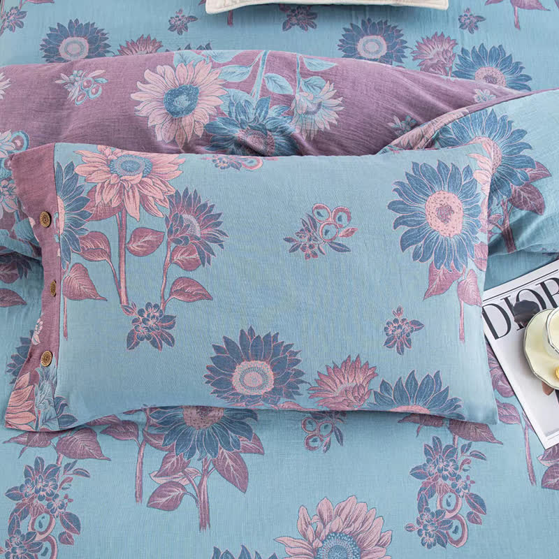 Set di biancheria da letto in garza di cotone jacquard girasole (4 pezzi)
