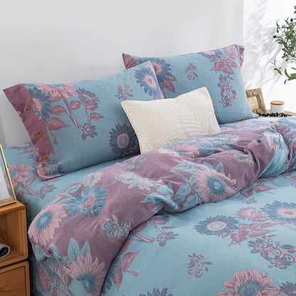 Set di biancheria da letto in garza di cotone jacquard girasole (4 pezzi)