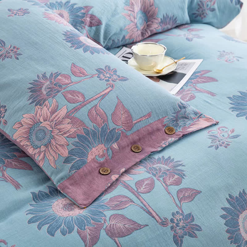 Set di biancheria da letto in garza di cotone jacquard girasole (4 pezzi)