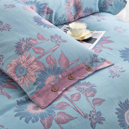 Set di biancheria da letto in garza di cotone jacquard girasole (4 pezzi)