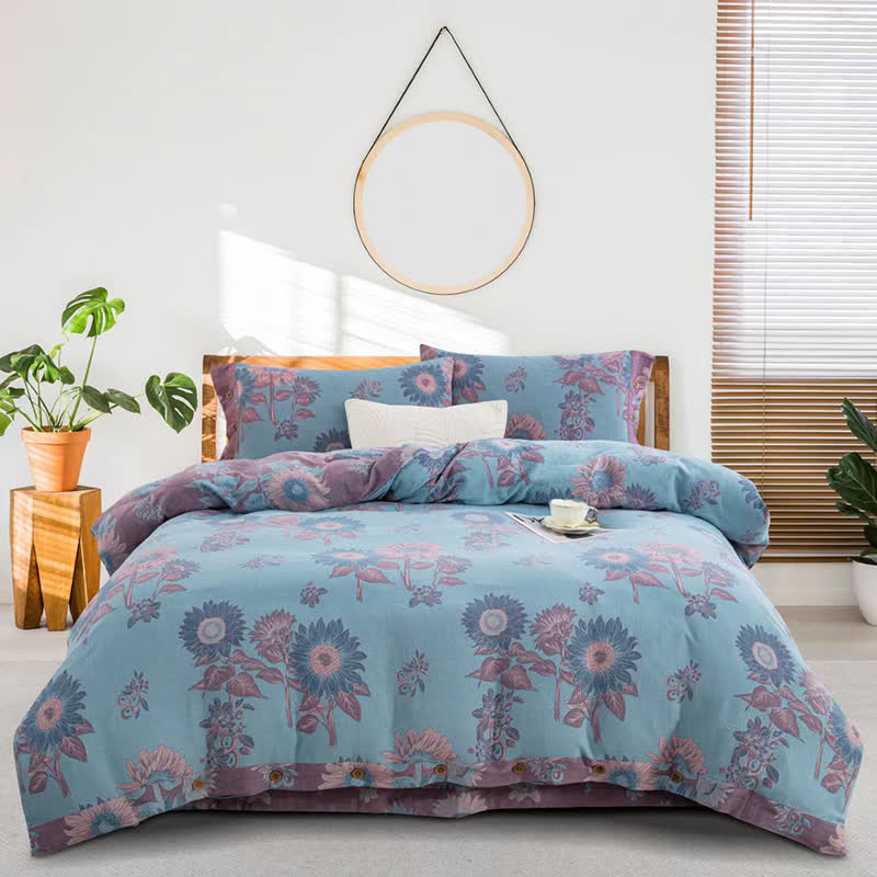 Set di biancheria da letto in garza di cotone jacquard girasole (4 pezzi)