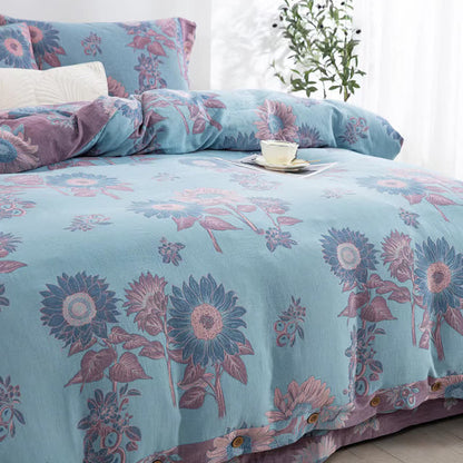Set di biancheria da letto in garza di cotone jacquard girasole (4 pezzi)