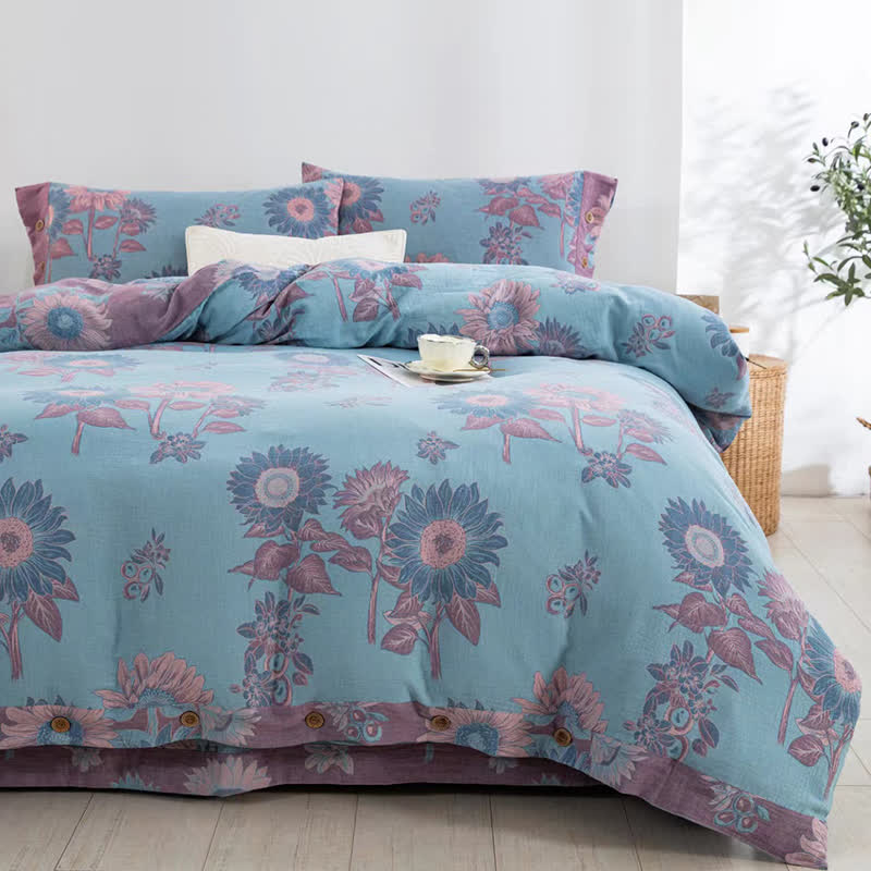 Set di biancheria da letto in garza di cotone jacquard girasole (4 pezzi)