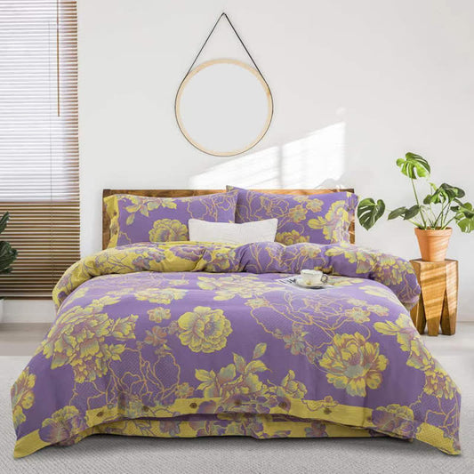 Set di biancheria da letto in jacquard di garza di cotone Peony (4 pezzi)