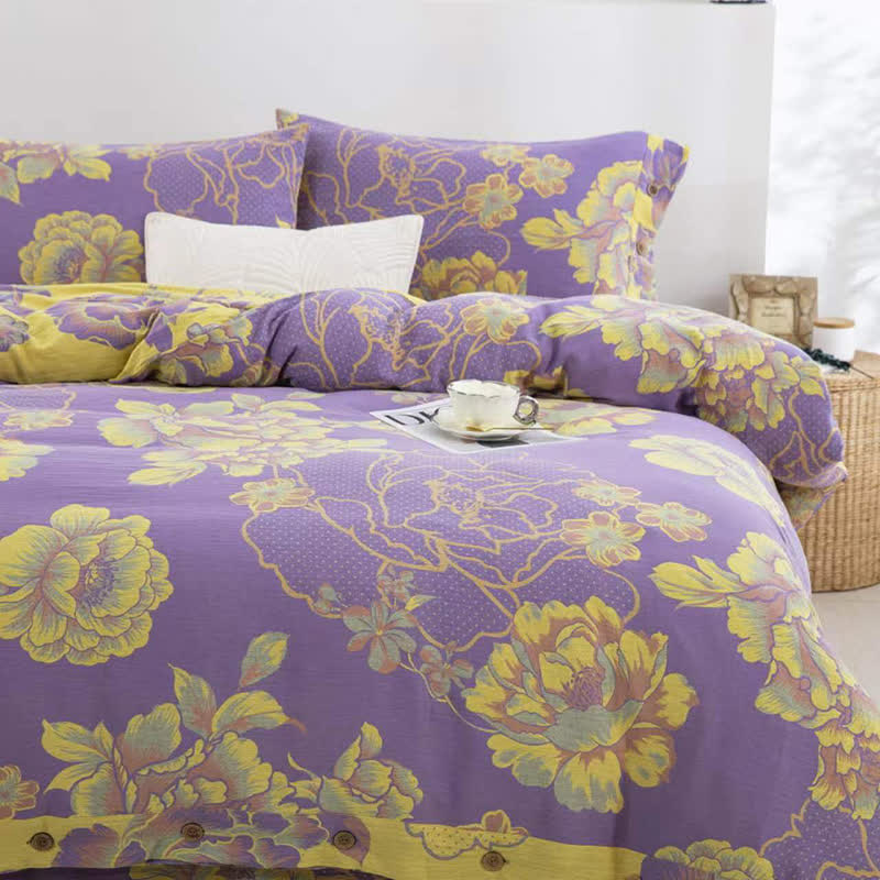 Set di biancheria da letto in jacquard di garza di cotone Peony (4 pezzi)