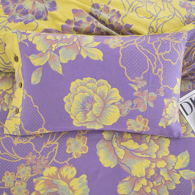 Set di biancheria da letto in jacquard di garza di cotone Peony (4 pezzi)
