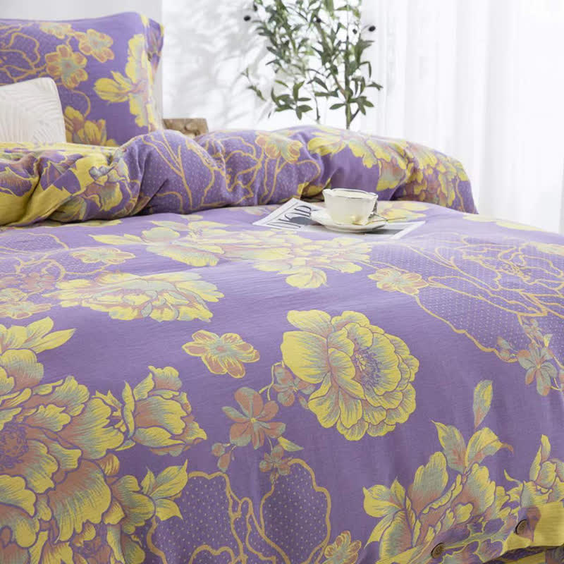 Set di biancheria da letto in jacquard di garza di cotone Peony (4 pezzi)