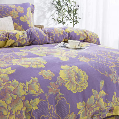 Set di biancheria da letto in jacquard di garza di cotone Peony (4 pezzi)