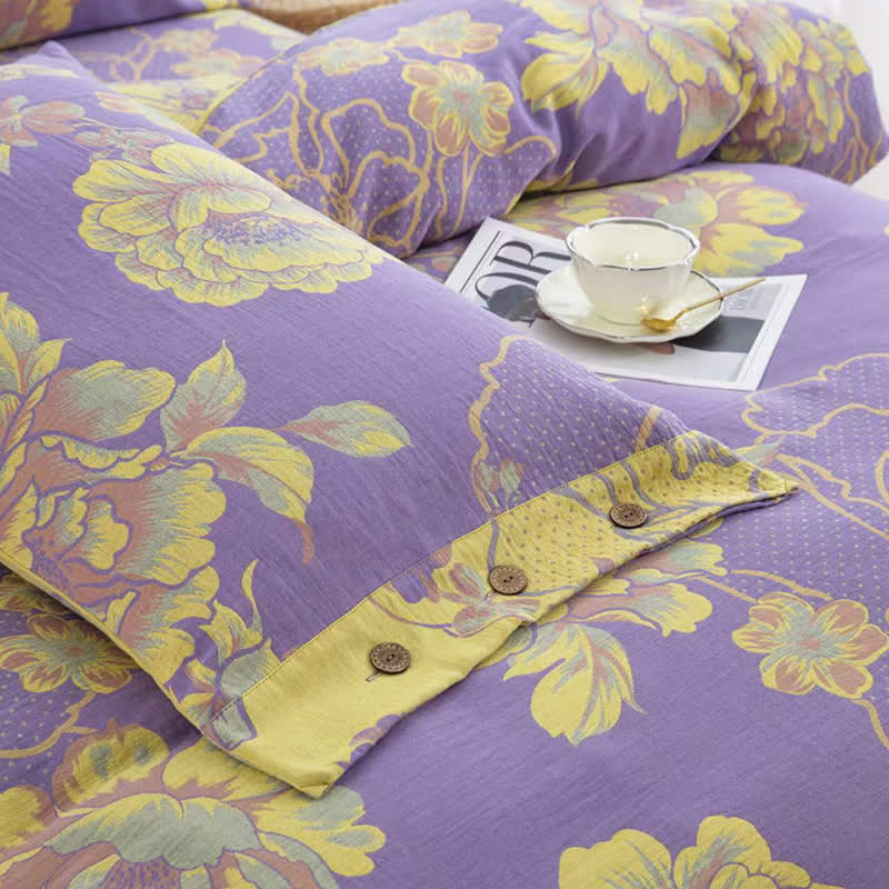Set di biancheria da letto in jacquard di garza di cotone Peony (4 pezzi)