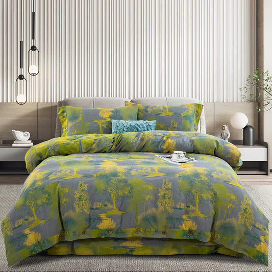 Set di biancheria da letto in garza di cotone jacquard con stampa ad albero (4 pezzi)