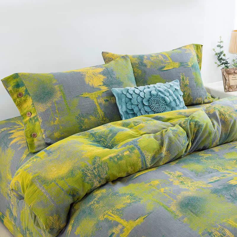 Set di biancheria da letto in garza di cotone jacquard con stampa ad albero (4 pezzi)