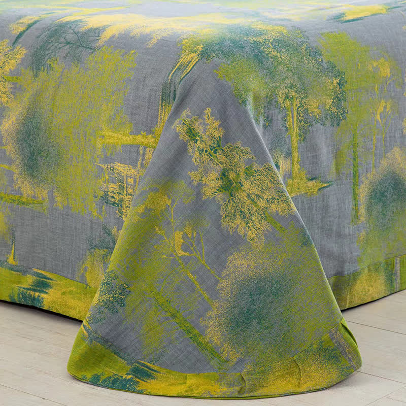 Set di biancheria da letto in garza di cotone jacquard con stampa ad albero (4 pezzi)