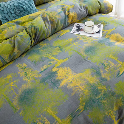 Set di biancheria da letto in garza di cotone jacquard con stampa ad albero (4 pezzi)