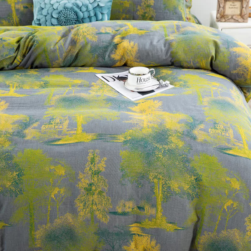 Set di biancheria da letto in garza di cotone jacquard con stampa ad albero (4 pezzi)
