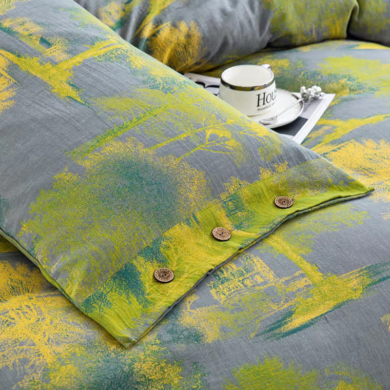 Set di biancheria da letto in garza di cotone jacquard con stampa ad albero (4 pezzi)