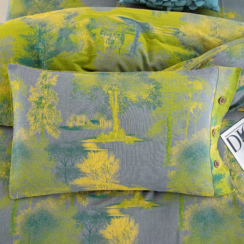 Set di biancheria da letto in garza di cotone jacquard con stampa ad albero (4 pezzi)