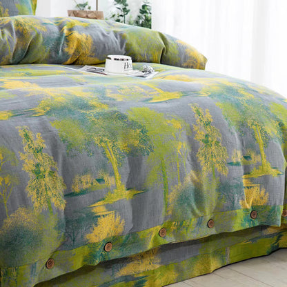 Set di biancheria da letto in garza di cotone jacquard con stampa ad albero (4 pezzi)