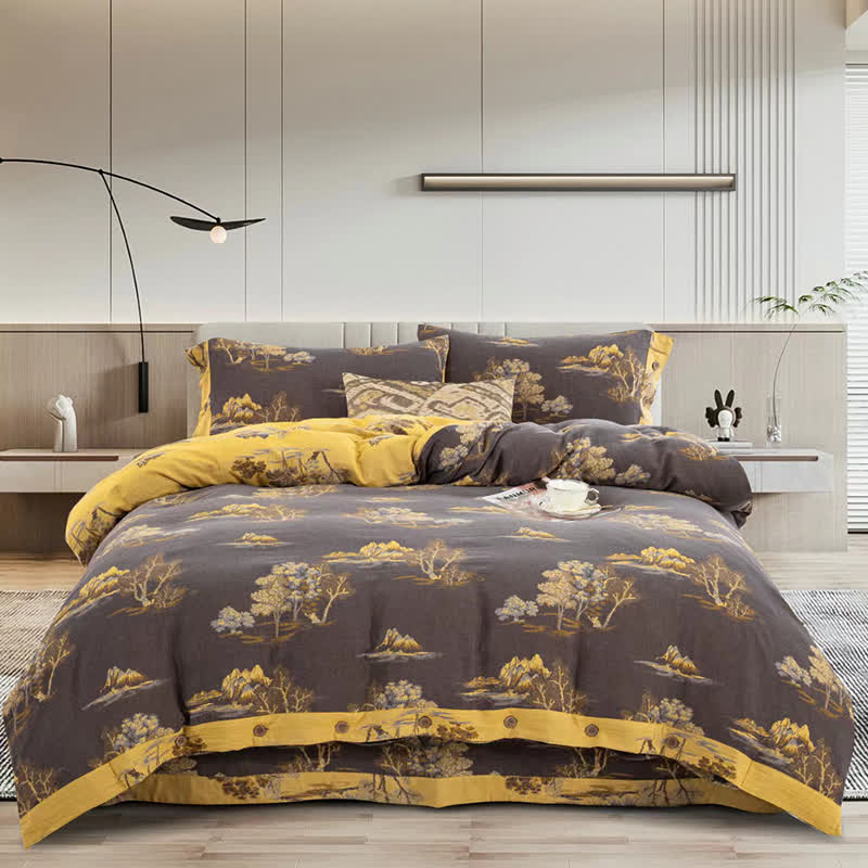 Set di biancheria da letto in garza di cotone jacquard con stampa paesaggio (4 pezzi)