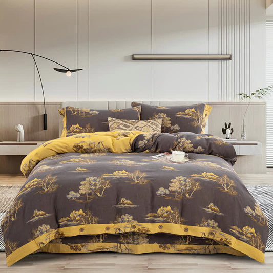 Set di biancheria da letto in garza di cotone jacquard con stampa paesaggio (4 pezzi)
