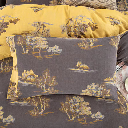 Set di biancheria da letto in garza di cotone jacquard con stampa paesaggio (4 pezzi)