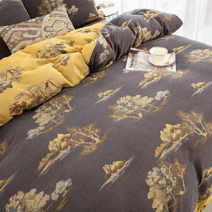 Set di biancheria da letto in garza di cotone jacquard con stampa paesaggio (4 pezzi)