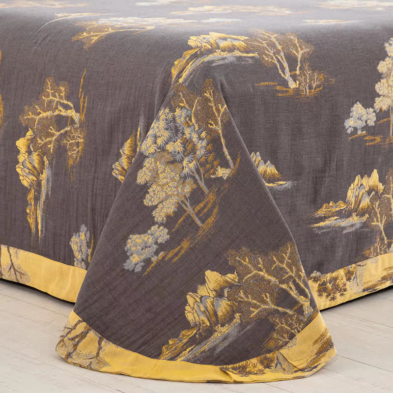 Set di biancheria da letto in garza di cotone jacquard con stampa paesaggio (4 pezzi)